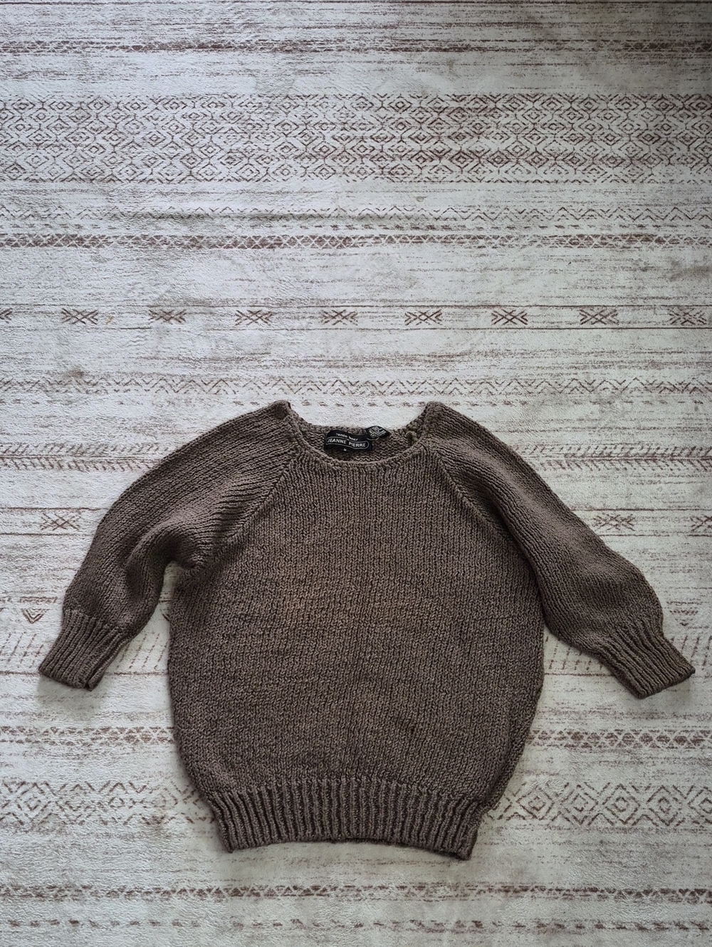 JEANNE PIERRE Taupe Crewneck Knit Sweater
